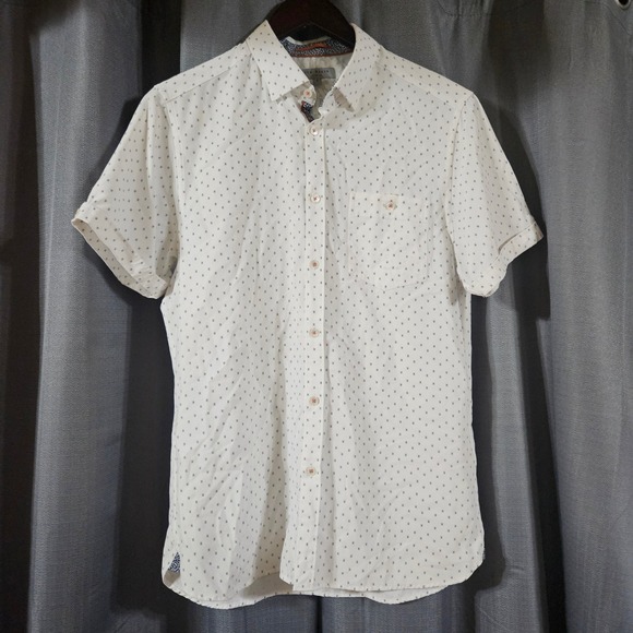 Ted Baker Other - Ted Baker London Short Sleeve Geometric Button Down Shirt White Mens Size 3